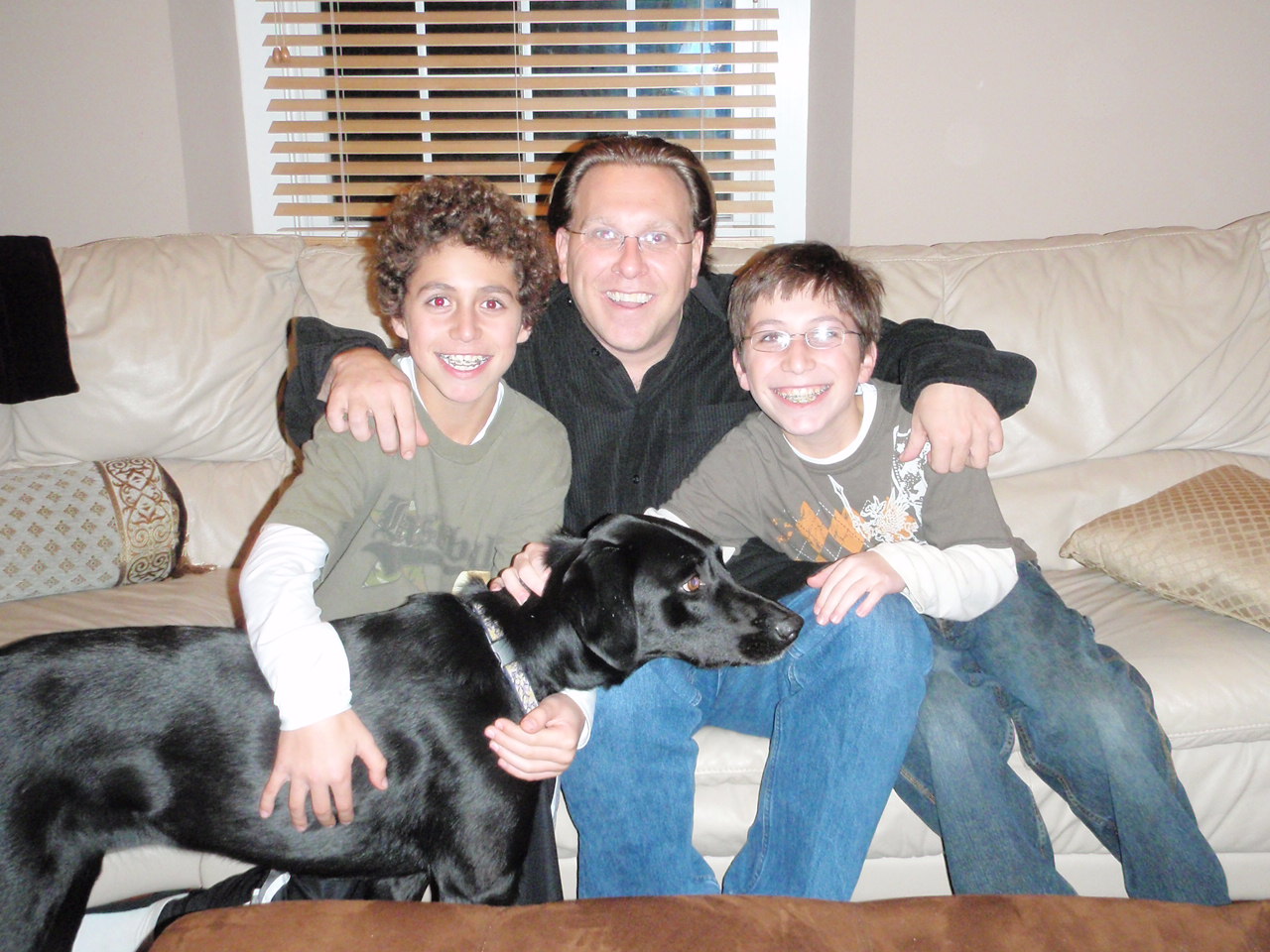 Me with Ben (left) and Noah Rubin and their dog, Daisy.  
