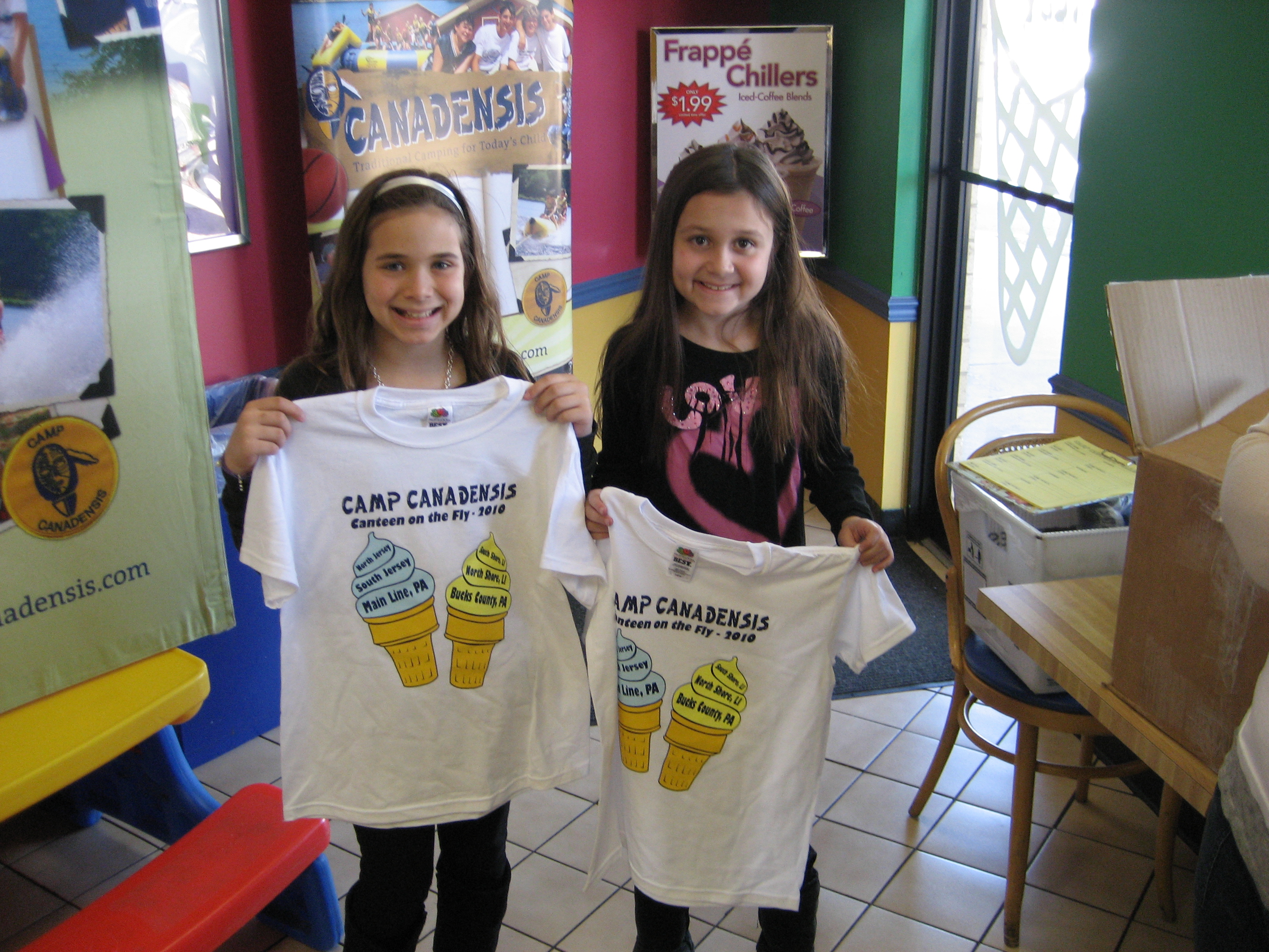 Amanda Seligman and friend Lindsay show off the Canteen on the Fly shirts they won!  