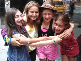Some girls from Bunk 7 spend a day in New York City.  From L to R:  Bailey Germain, Julie Pulewitz, Jordan Plant and Joey Dallow.