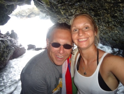 Jaime and I explore sea caves in Maui.  
