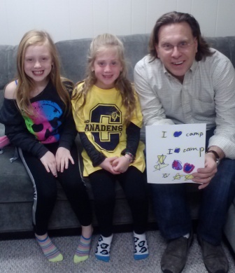 Me with Upper Junior Girl Alyssa Feig (left) and Jenna Feig (center).  I am holding up a picture made by Jenna.